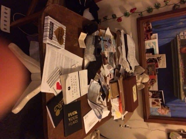My table. Shoot me for sharing this. Or send over a professional organizer.